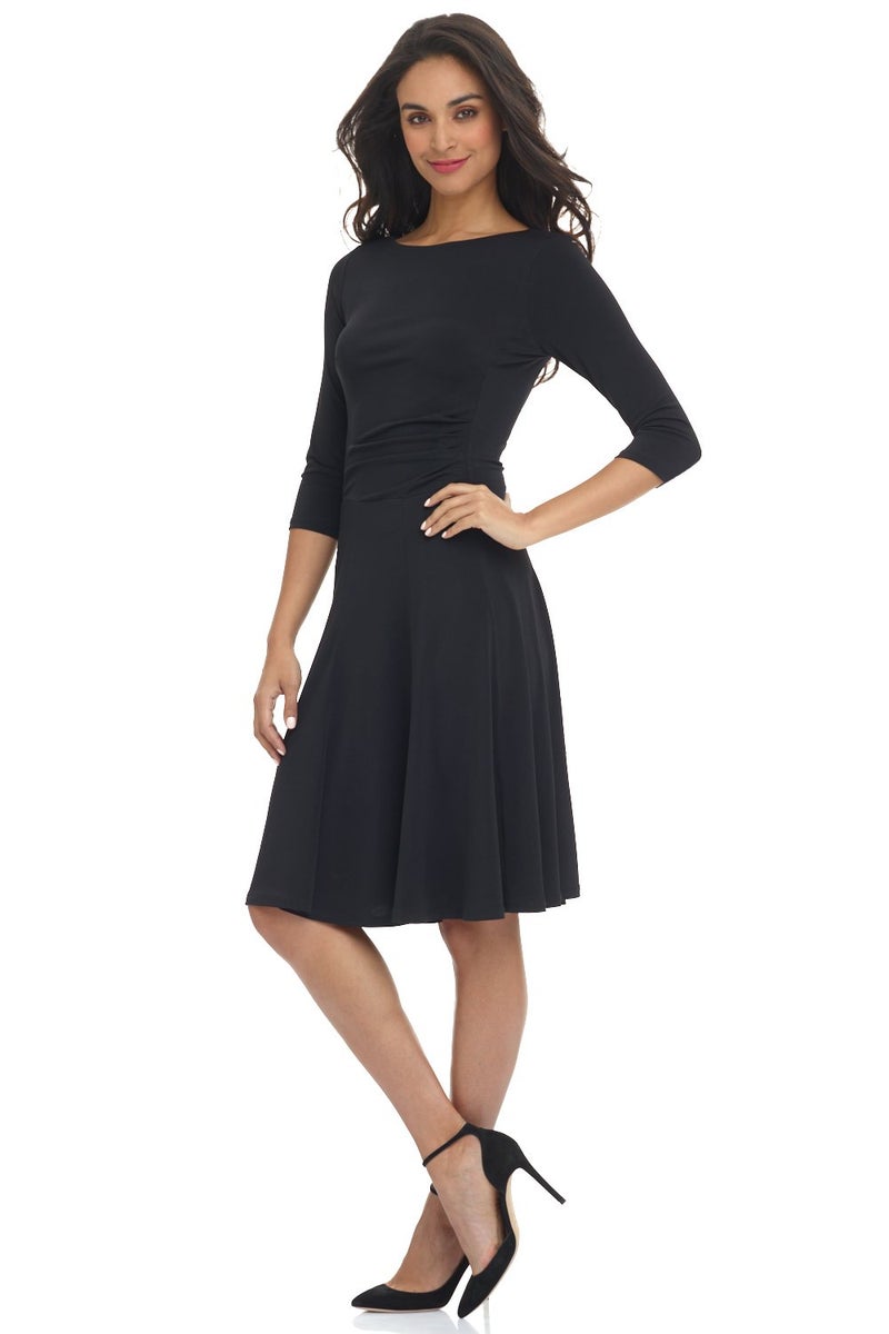 Rekucci Women's Flippy Fit N' Flare Dress with 3/4 Sleeves (12 Short, Black) - Image 2